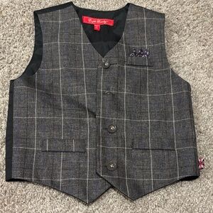 English Laundry Boys Gray Plaid Dress Vest with Navy Accents